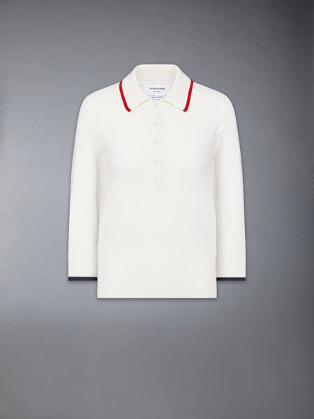 BROWNE 65 JERSEY INTARSIA CASHMERE POLO WHITE