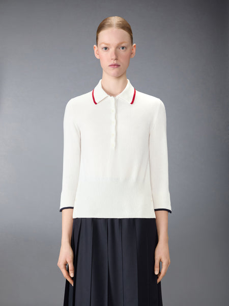 BROWNE 65 JERSEY INTARSIA CASHMERE POLO WHITE