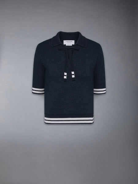 TUCK STITCH SILK CASHMERE & WOOL POLO NAVY