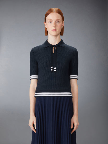 TUCK STITCH SILK CASHMERE & WOOL POLO NAVY