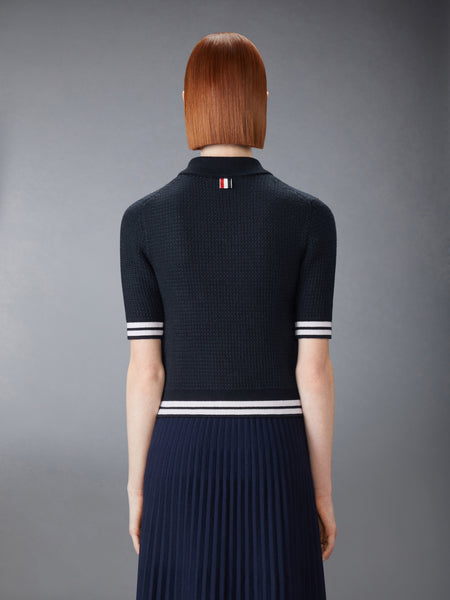 TUCK STITCH SILK CASHMERE & WOOL POLO NAVY