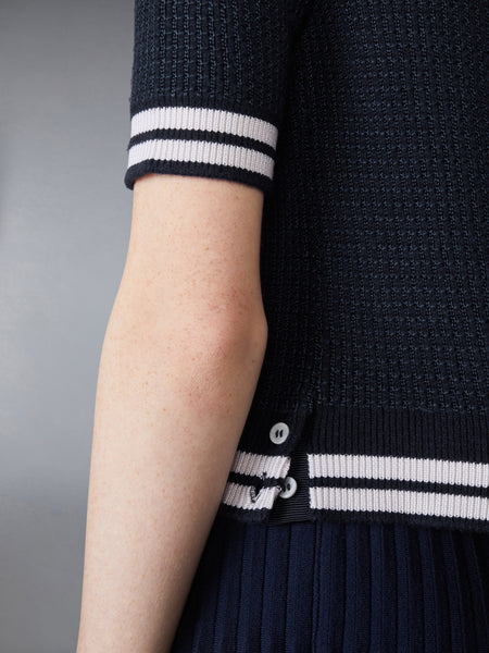 TUCK STITCH SILK CASHMERE & WOOL POLO NAVY