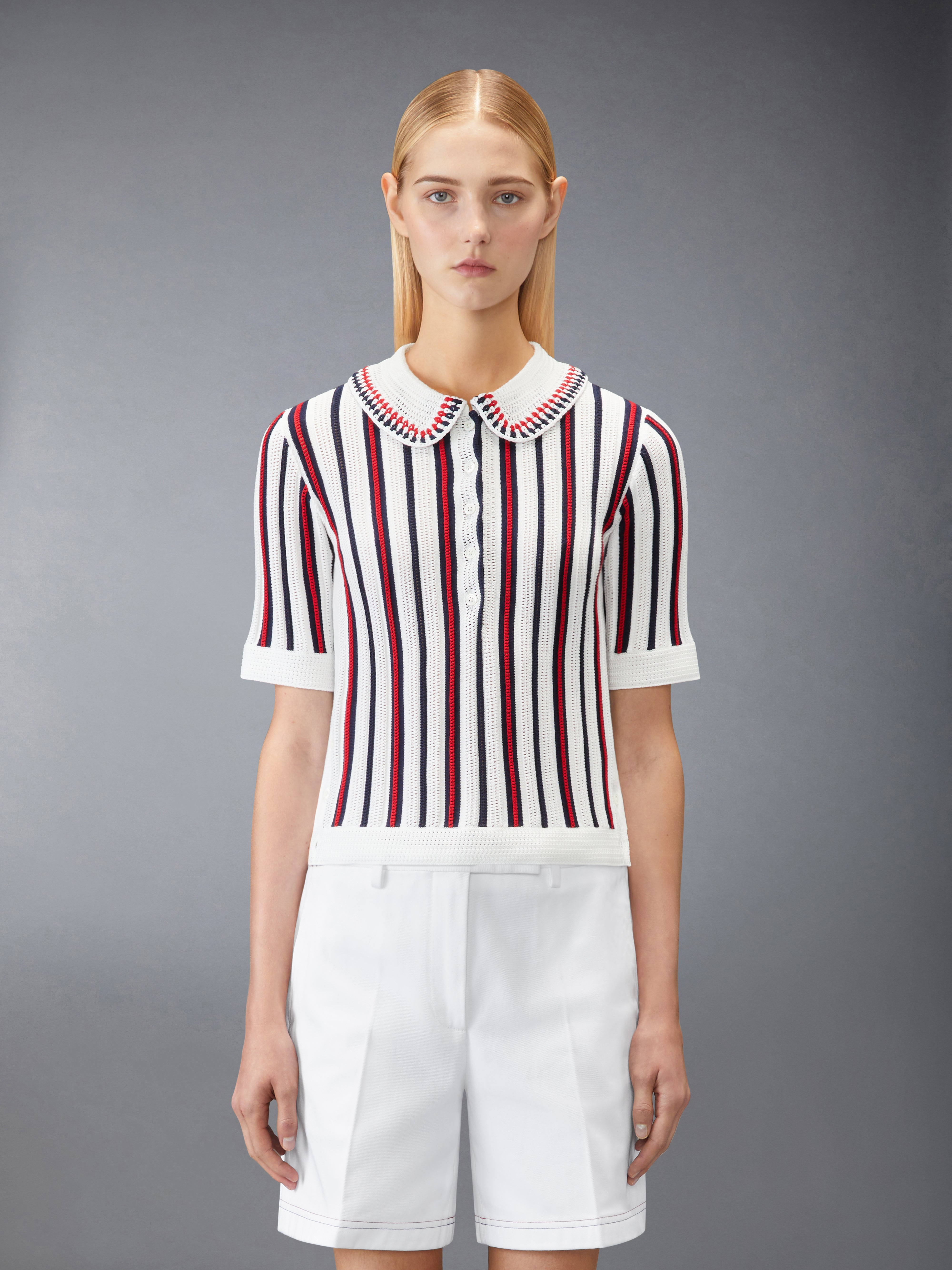 THOM BROWNE ホワイト ポロシャツ THOM BROWNE/トムブラウン_men通販 | リネン コットン 4 BAR
