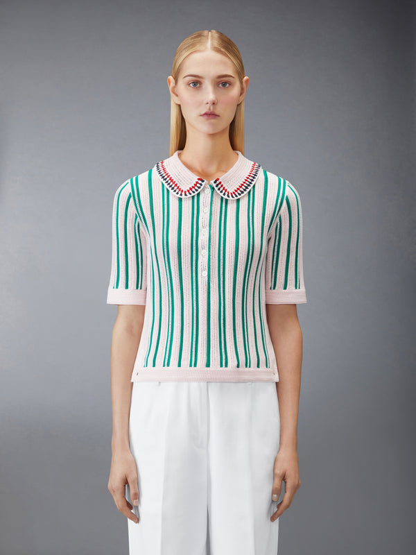 CROCHET STITCH RWB STRIPE POLO - image 1
