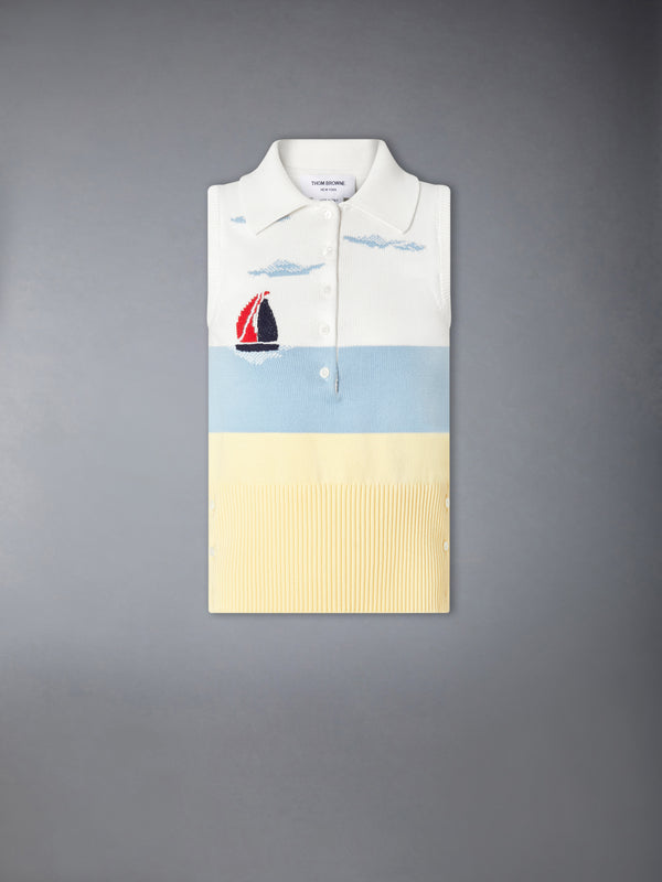 NANTUCKET SCENIC EMBROIDERY JERSEY SLEEVELESS POLO - featured image