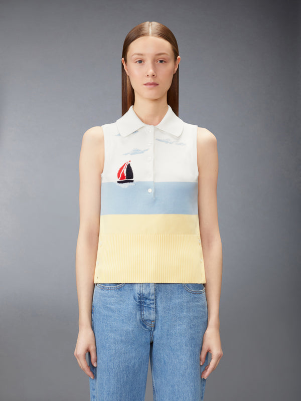 NANTUCKET SCENIC EMBROIDERY JERSEY SLEEVELESS POLO - image 1