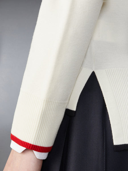 WOOL MILANO STITCH FUNNEL NECK ZIP UP CARDIGAN WHITE