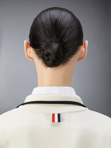 WOOL MILANO STITCH FUNNEL NECK ZIP UP CARDIGAN WHITE