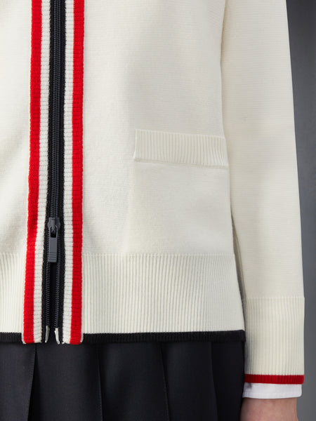 WOOL MILANO STITCH FUNNEL NECK ZIP UP CARDIGAN WHITE