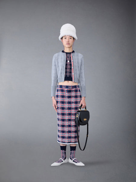 プリンス オブ ウェールズ カシミア クロップド クルーネック シェル トップ RWB/白