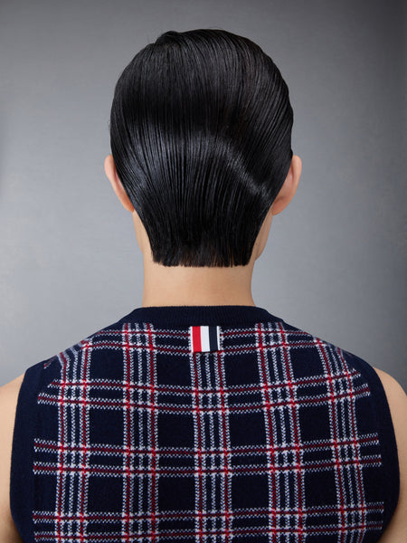 プリンス オブ ウェールズ カシミア クロップド クルーネック シェル トップ RWB/白