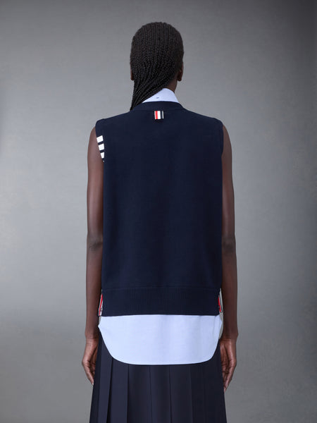 コットンミラノとオックスフォードの4BAR Vネックカーディガンベストとシャツのコンボ ネイビー