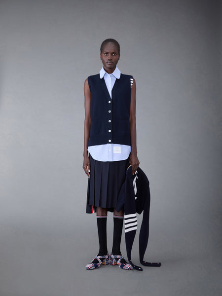 コットンミラノとオックスフォードの4BAR Vネックカーディガンベストとシャツのコンボ ネイビー