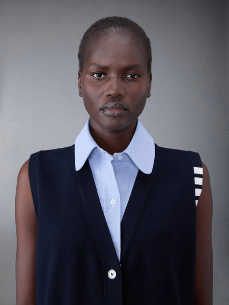 コットンミラノとオックスフォードの4BAR Vネックカーディガンベストとシャツのコンボ ネイビー