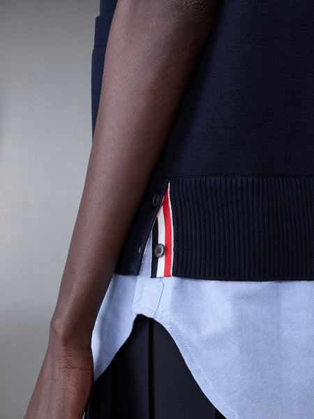 コットンミラノとオックスフォードの4BAR Vネックカーディガンベストとシャツのコンボ ネイビー