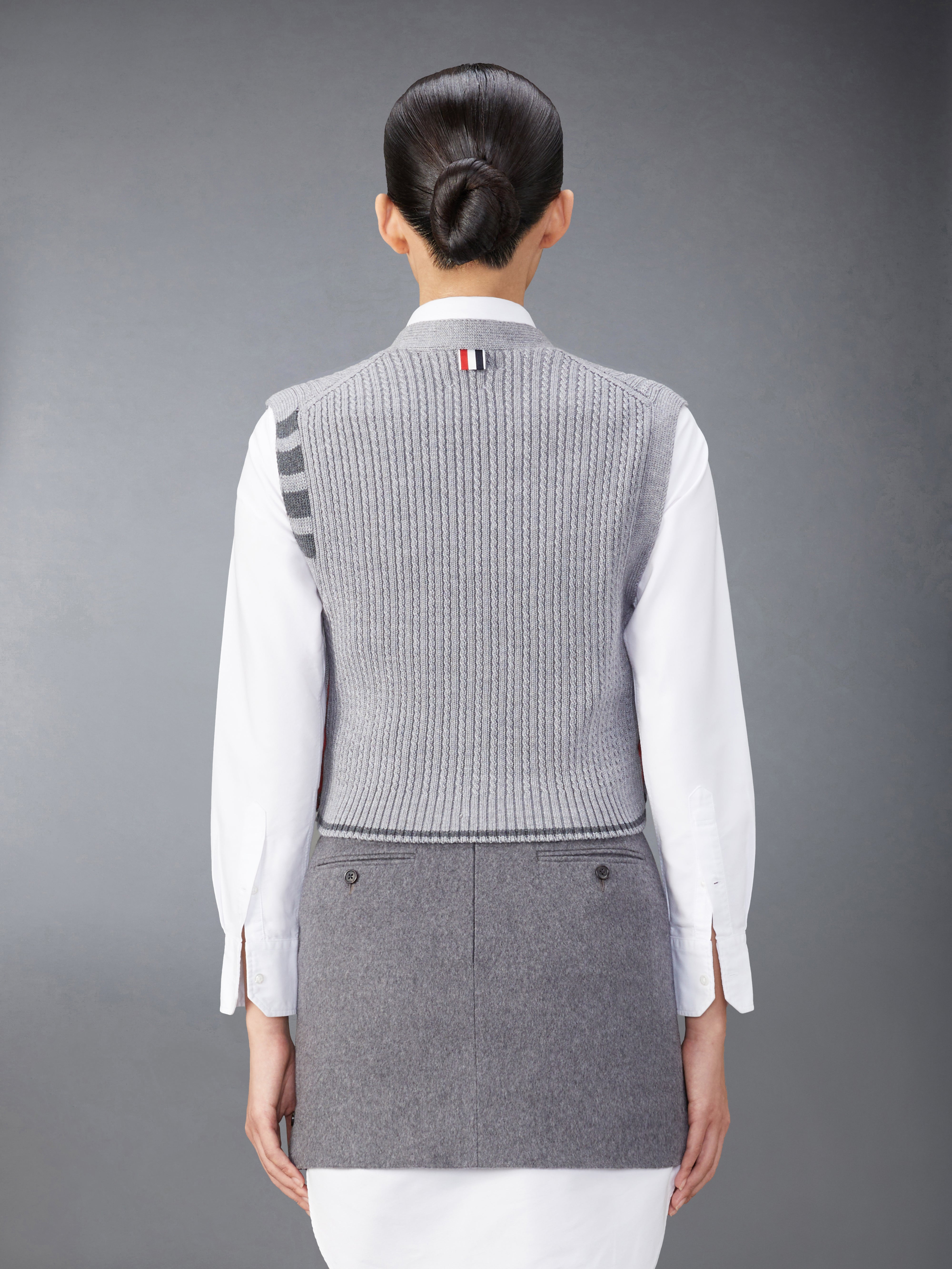 Merino Wool 4 Bar Cropped Cable Cardigan Vest | Thom Browne