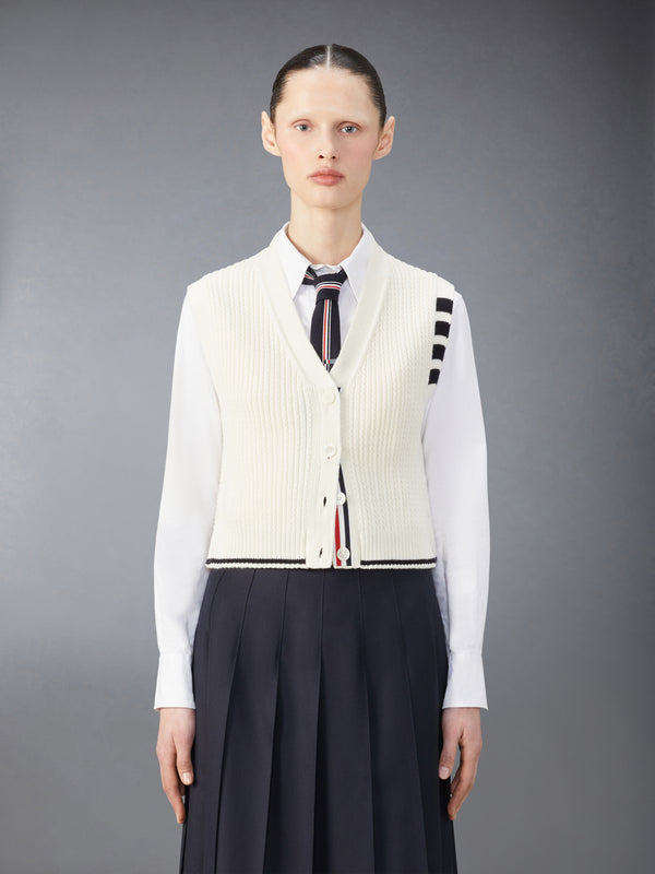 MERINO WOOL 4-BAR CROPPED CABLE CARDIGAN VEST