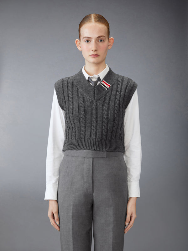 BABY CABLE CROPPED V NECK PULLOVER - image 1