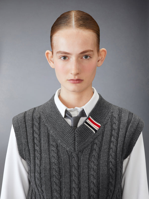 BABY CABLE CROPPED V NECK PULLOVER - image 4