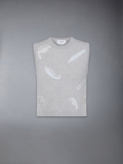 FEATHER INTARSIA CASHMERE CROPPED SHELL TOP