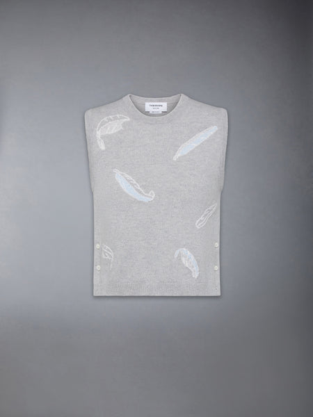 FEATHER INTARSIA CASHMERE CROPPED SHELL TOP