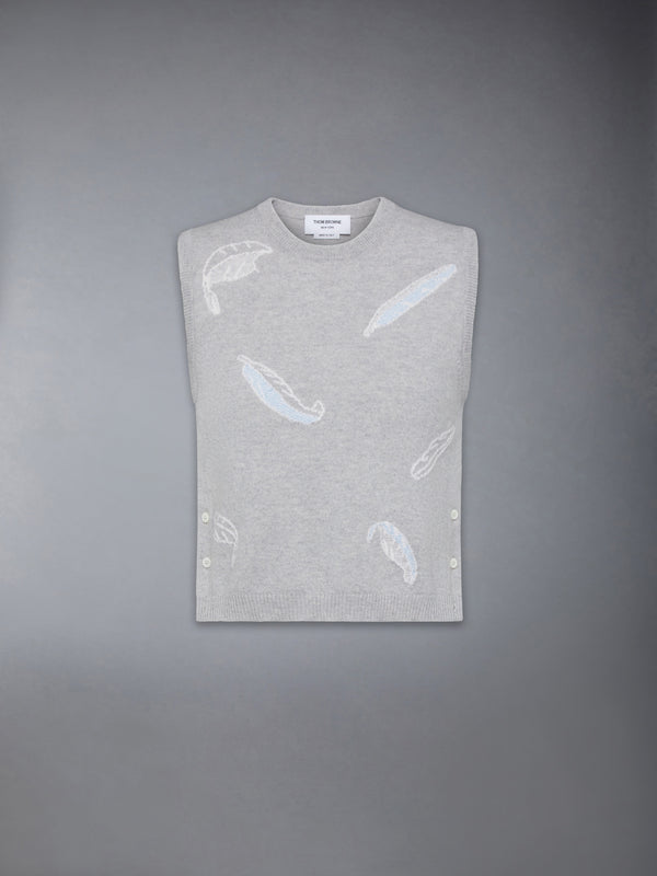 FEATHER INTARSIA CASHMERE CROPPED SHELL TOP - featured image