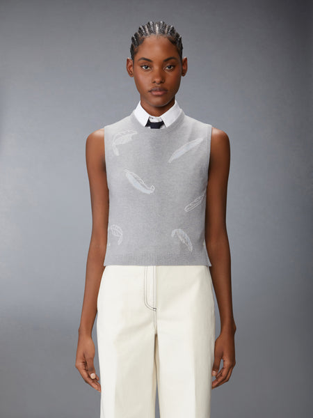 FEATHER INTARSIA CASHMERE CROPPED SHELL TOP