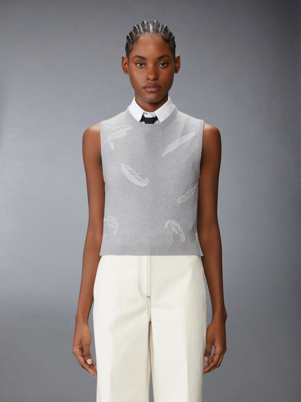 FEATHER INTARSIA CASHMERE CROPPED SHELL TOP - image 1