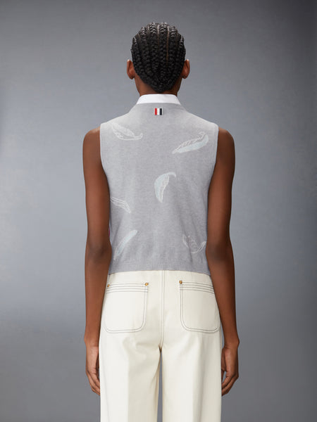 FEATHER INTARSIA CASHMERE CROPPED SHELL TOP