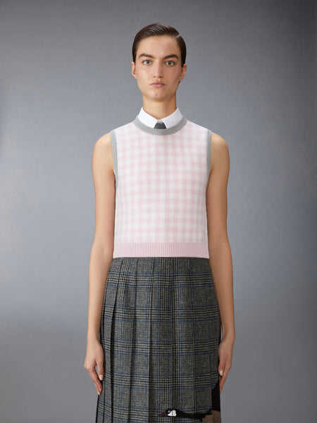 FUNMIX GINGHAM CHECK JACQUARD MERINO WOOL SHELL TOP
