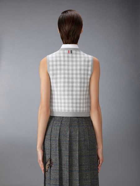 FUNMIX GINGHAM CHECK JACQUARD MERINO WOOL SHELL TOP