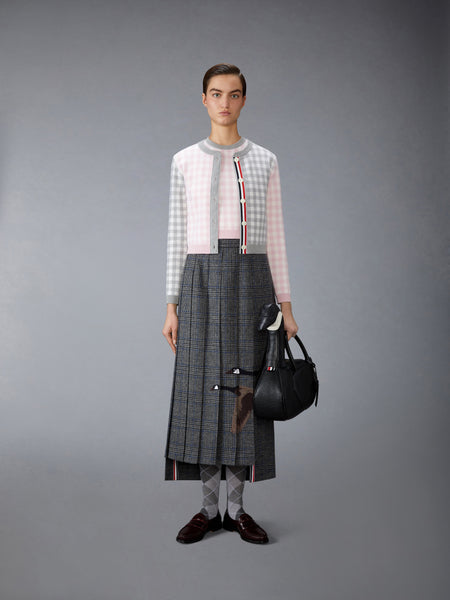FUNMIX GINGHAM CHECK JACQUARD MERINO WOOL SHELL TOP