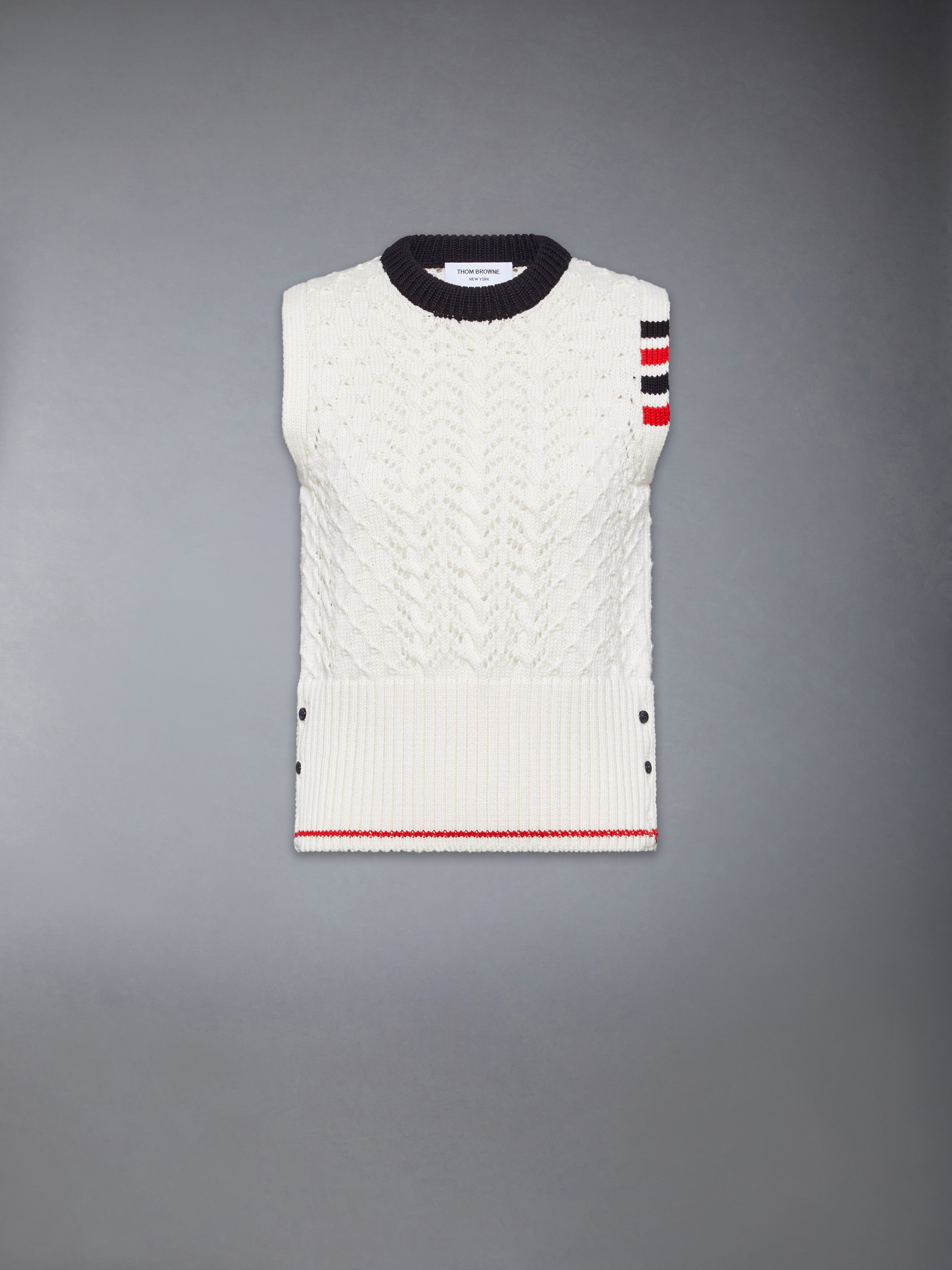 Cable Pointelle Stitch Merino Wool 4-Bar Shell Top | Thom Browne