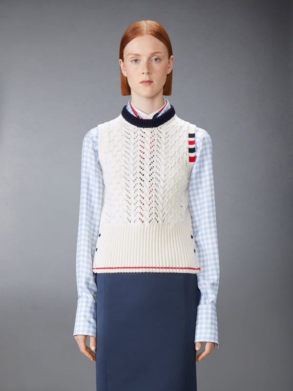 CABLE POINTELLE STITCH MERINO WOOL 4-BAR SHELL TOP - image 1