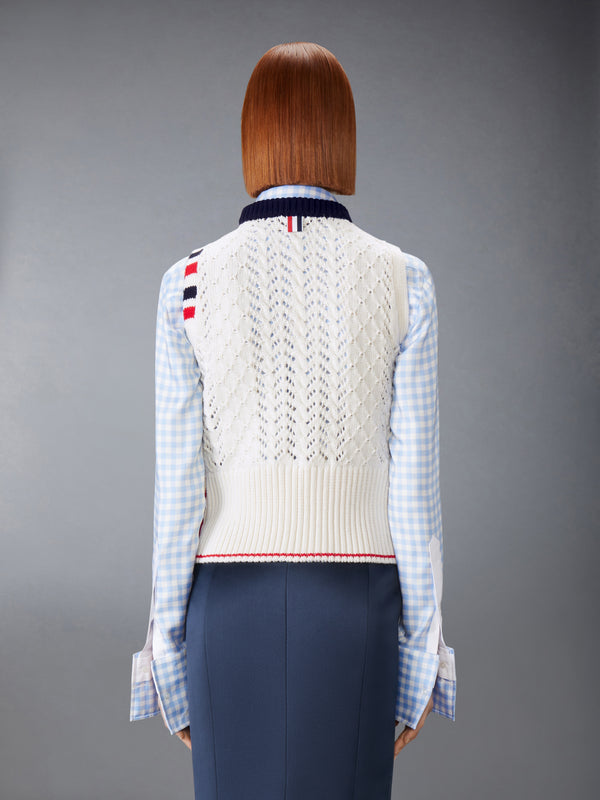 CABLE POINTELLE STITCH MERINO WOOL 4-BAR SHELL TOP - image 2