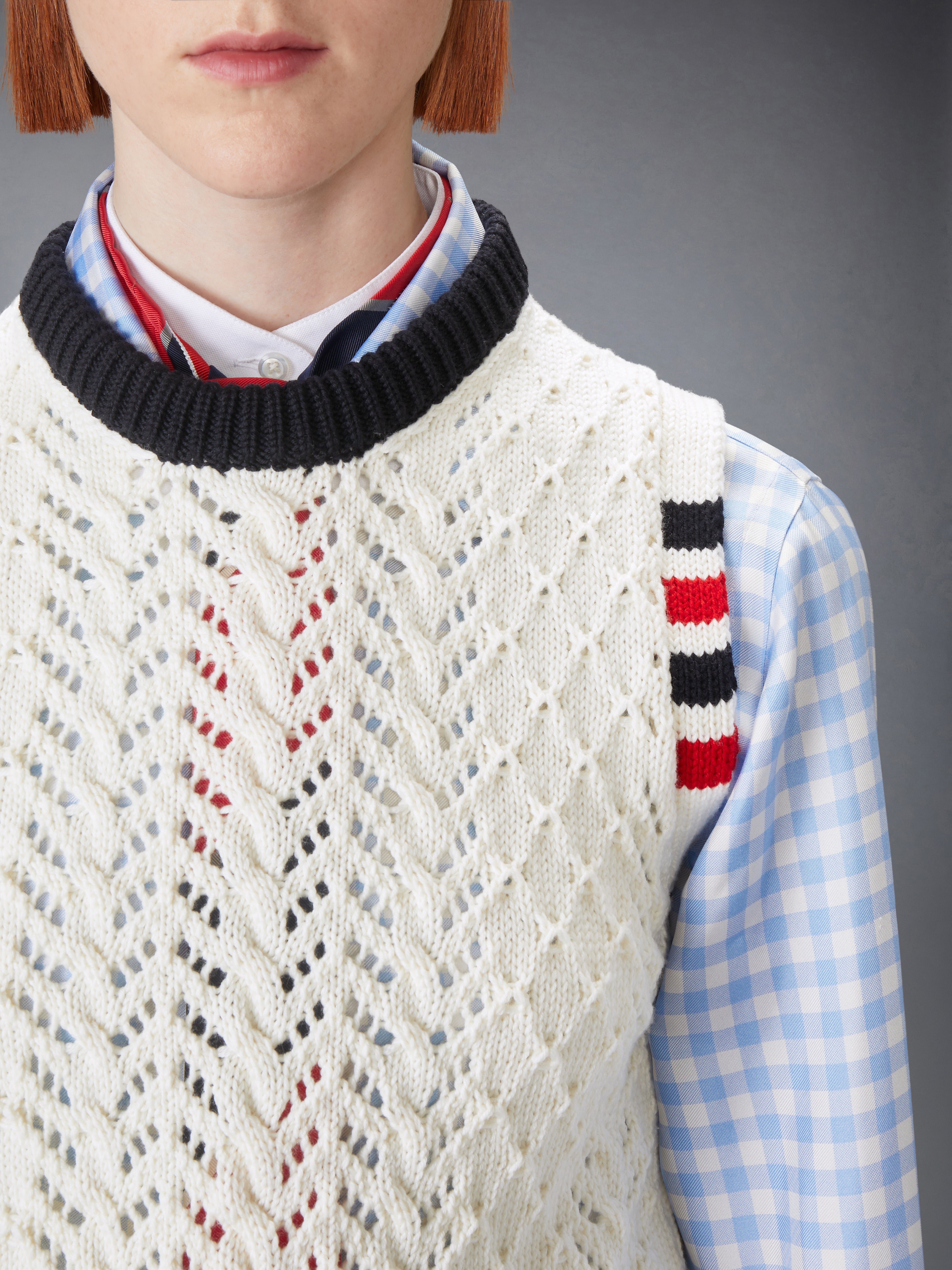 Thom Browne ケーブル編みニット Cable Pointelle Stitch Merino Wool 4-Bar Shell Top | Thom Browne