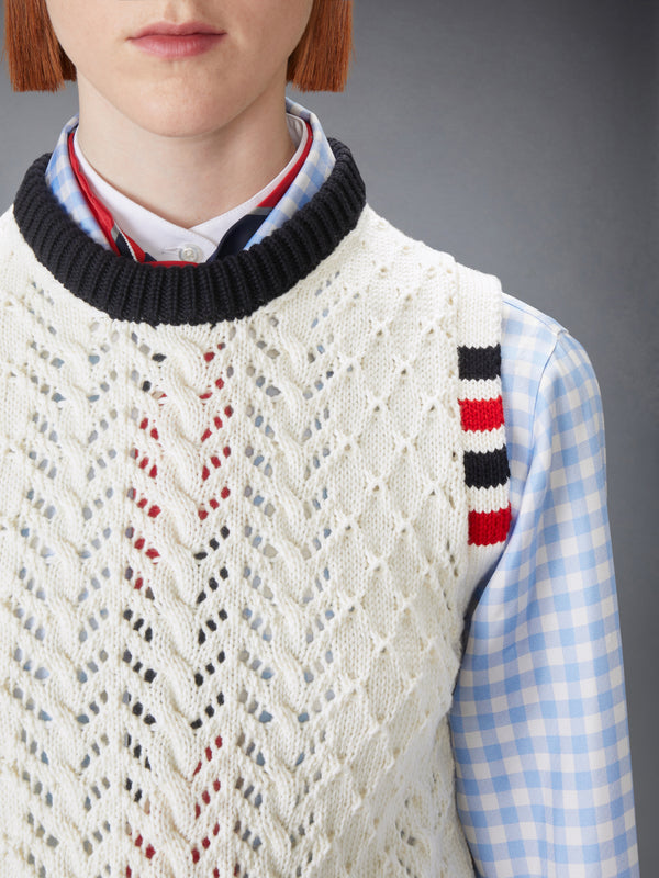 CABLE POINTELLE STITCH MERINO WOOL 4-BAR SHELL TOP - image 5