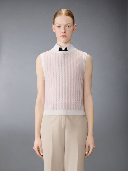 カシミヤ ベビー ケーブル ステッチ シェル トップス ライト ピンク