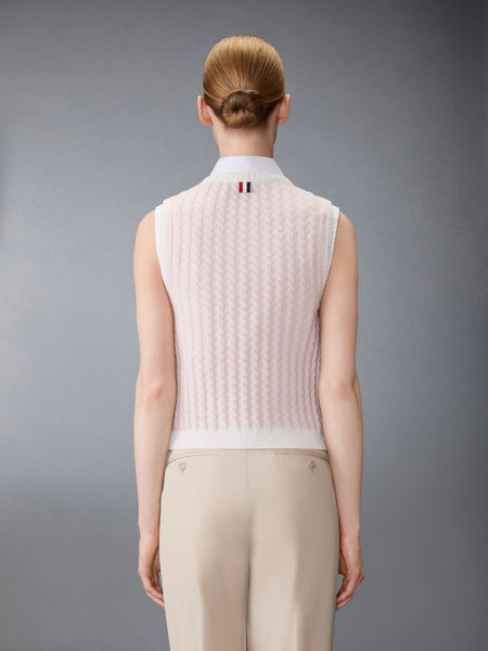 カシミヤ ベビー ケーブル ステッチ シェル トップス ライト ピンク