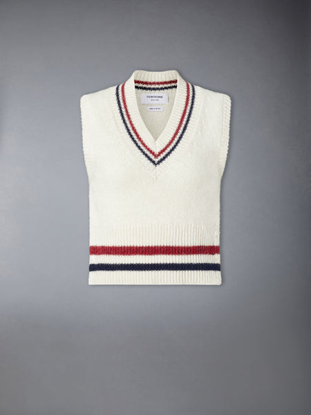 DONEGAL RWB STRIPE HECTOR POINTELLE VEST WHITE