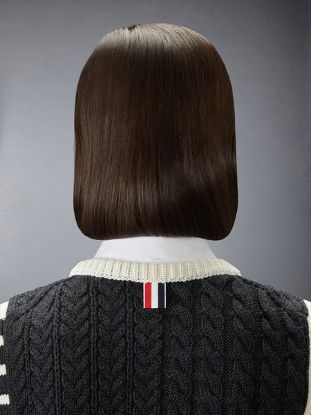 MERINO WOOL ARAN CABLE SHELL TOP DARK GREY
