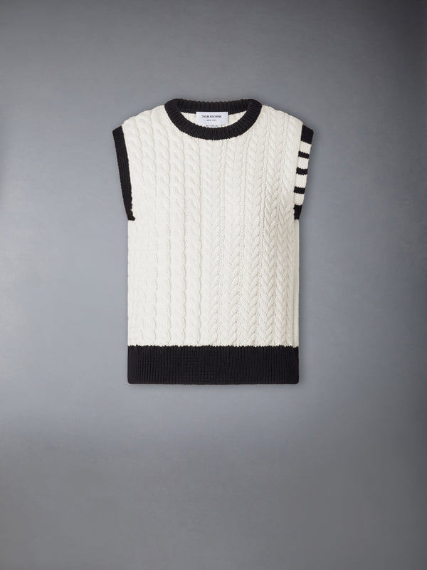 MERINO WOOL ARAN CABLE SHELL TOP - featured image