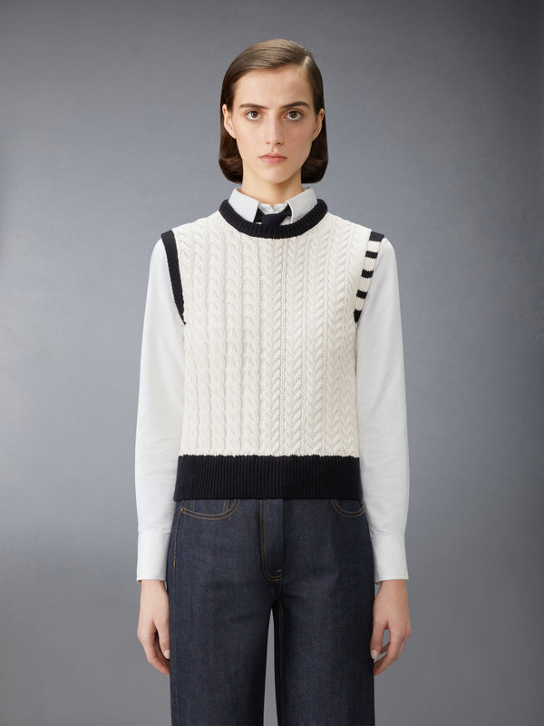 MERINO WOOL ARAN CABLE SHELL TOP - image 1