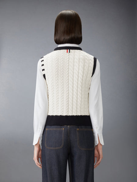 MERINO WOOL ARAN CABLE SHELL TOP WHITE