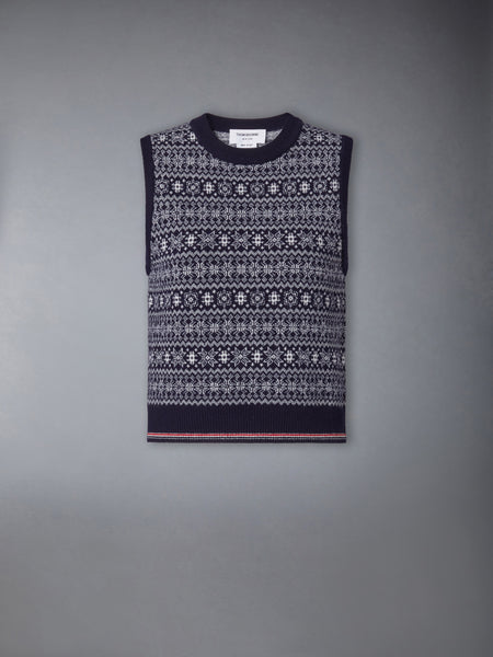 MERINO WOOL JACQUARD SNOWFLAKE SHELL TOP NAVY