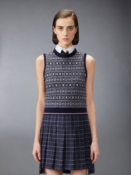 MERINO WOOL JACQUARD SNOWFLAKE SHELL TOP NAVY