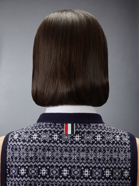 MERINO WOOL JACQUARD SNOWFLAKE SHELL TOP NAVY