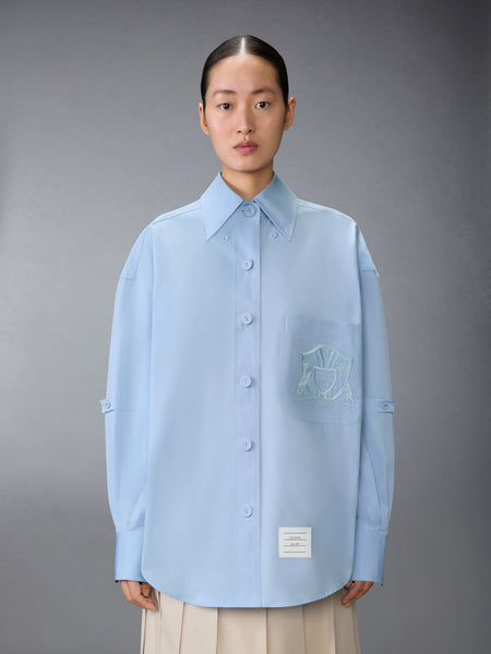 SOLID POPLIN CREST EMBROIDERY ARMBAND SUPERSIZED SHIRT LIGHT BLUE
