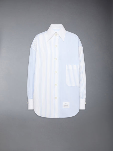 POPLIN PINSTRIPE FUNMIX MICRO UNIVERSITY STRIPED SUPERSIZED LONG SLEEVE SHIRT