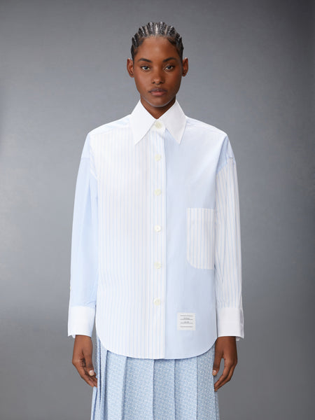 POPLIN PINSTRIPE FUNMIX MICRO UNIVERSITY STRIPED SUPERSIZED LONG SLEEVE SHIRT